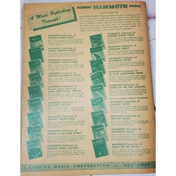 1936 Mammoth Series #1 Robbins Mammoth Collection Of Famous Piano Music Book - Picture 3 of 12